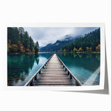 Rolled print of a serene harbor landscape featuring vibrant blues and greens, showcasing calm waters and lush greenery, ideal for home decor.