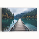 Stretched canvas wall art showcasing a vibrant harbor landscape design, featuring rich blues and greens, ideal for home decor enhancement.