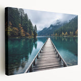 Stretched canvas art piece showcasing a tranquil harbor landscape scene, featuring vibrant colors and intricate details, ideal for home decor or office aesthetics.