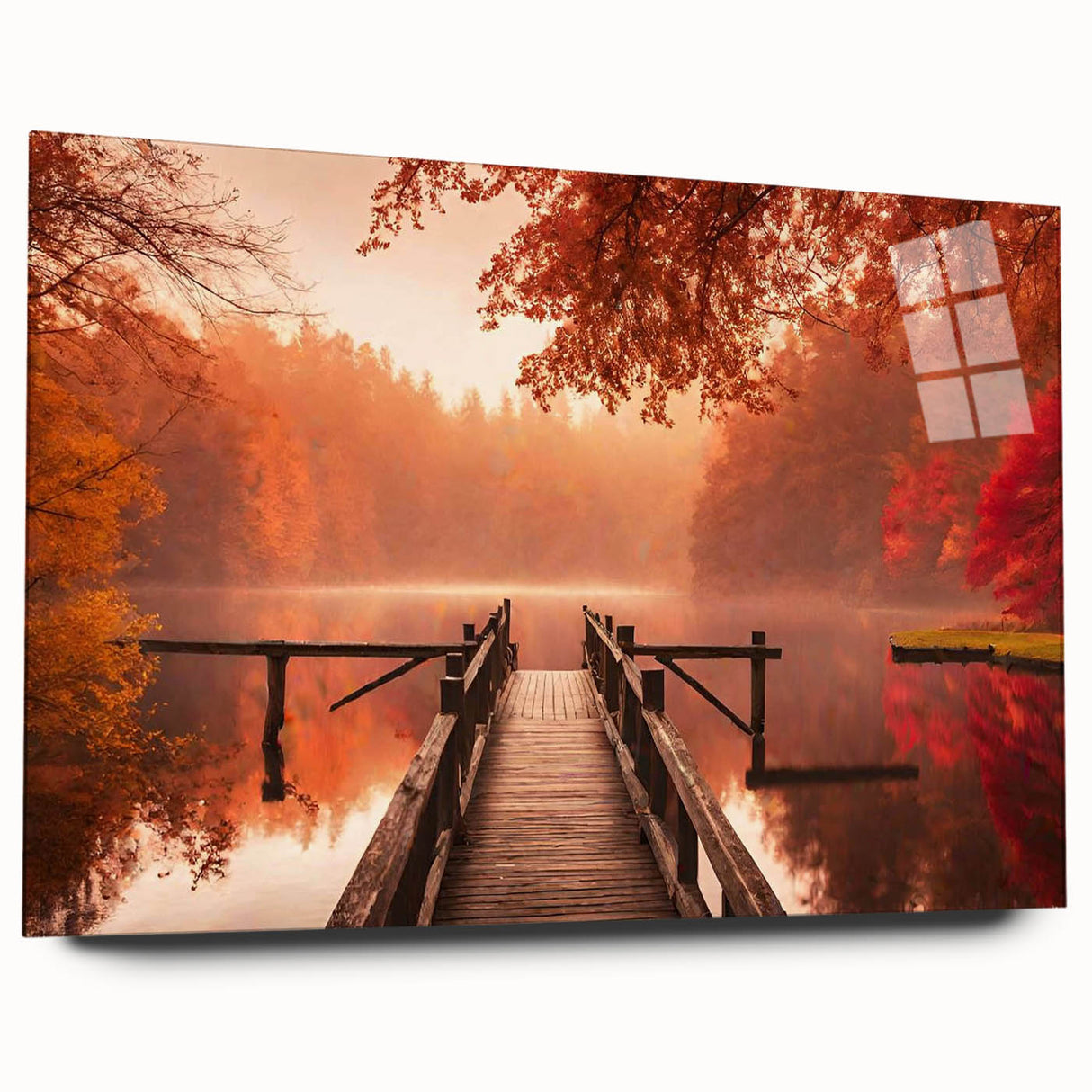 Acrylic glass wall art collection showcasing a serene harbor landscape design in vibrant colors, displayed from a side view without pins, perfect for modern decor.