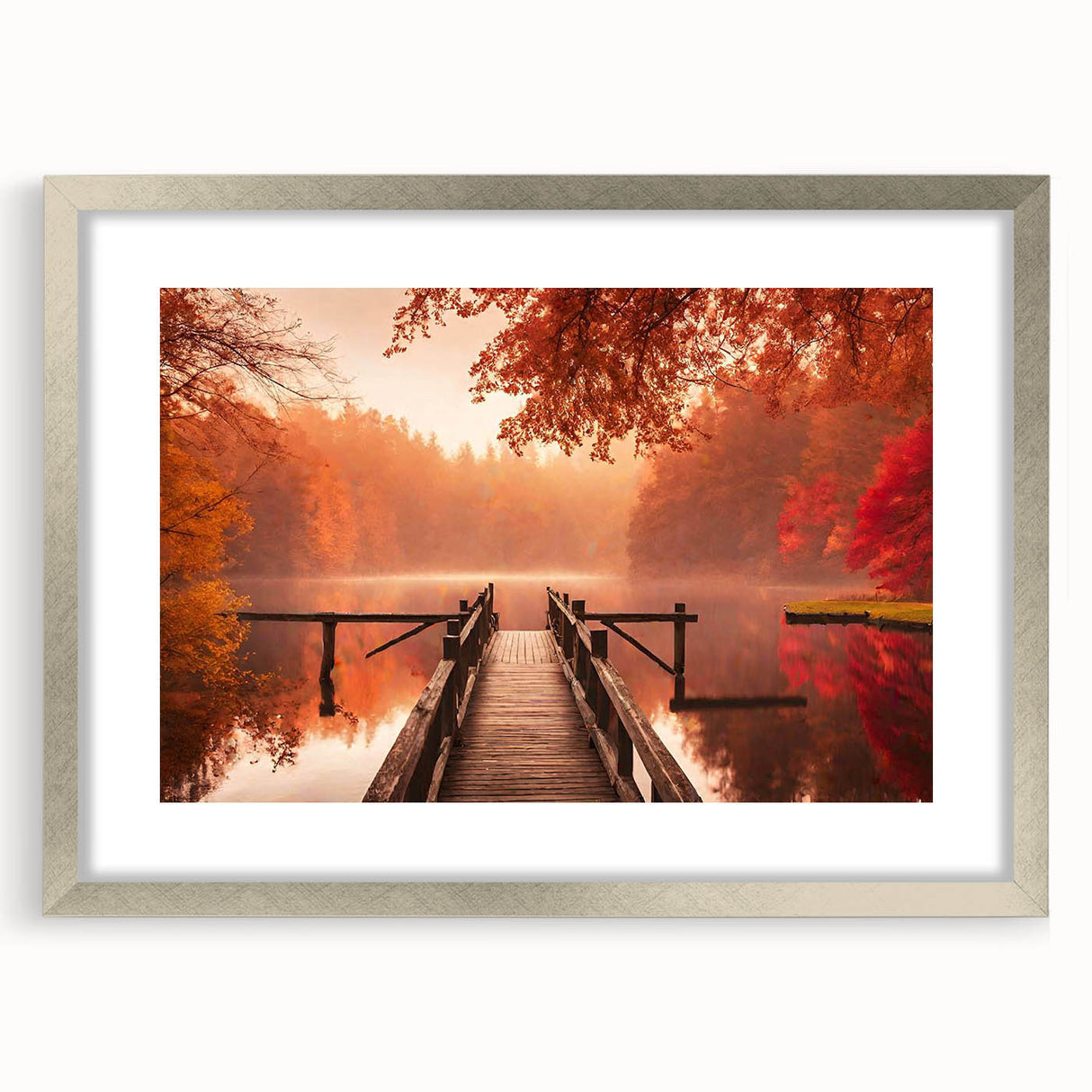 Framed wall art collection showcasing a serene harbor landscape design, featuring a silver frame with a mat, ideal for home decor and interior styling.