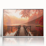 Framed acrylic wall art depicting a serene harbor landscape, featuring soft blues and whites, perfect for coastal-themed interior decor.