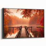 Framed canvas wall art featuring a serene harbor landscape design with vibrant colors, displayed from a black side view, perfect for home decor.