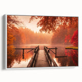 Framed canvas wall art of a serene harbor landscape featuring soft blue and green hues, presented in a sleek white frame, ideal for home decor and relaxation.