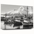 Acrylic glass wall art collection showcasing a vibrant harbor landscape design. The piece features a side view with decorative pins, perfect for modern decor.