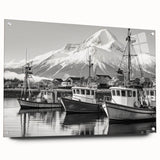 Acrylic glass wall art collection showcasing a vibrant harbor landscape design. The piece features a side view with decorative pins, perfect for modern decor.