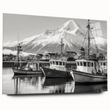 Acrylic glass wall art collection showcasing a vibrant harbor landscape design, viewed from the side, featuring rich colors and smooth finishes, perfect for modern decor.