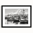 Framed black wall art featuring a serene harbor landscape design with a mat, ideal for modern home decor. Perfect for adding elegance and tranquility to living spaces.