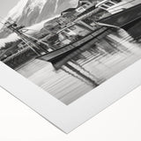 Rolled canvas showcasing a vibrant harbor landscape design with rich blues and greens, elegantly packaged in a protective cardboard tube for easy display.