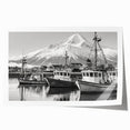 Elegant rolled print showcasing a serene harbor landscape with soft blues and greens, ideal for home decor. Comes in protective cardboard packaging for safe delivery.