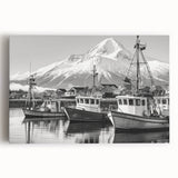 Stretched canvas artwork showcasing a serene harbor landscape with vibrant colors, perfect for home decor. Ideal for enhancing living spaces with a calming nautical theme.