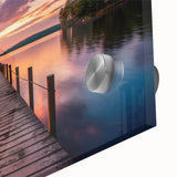 Close-up of a vibrant acrylic glass wall art piece showcasing an abstract harbor landscape design with rich blues and greens, ideal for modern home decor.