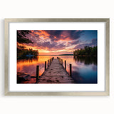 Framed wall art collection featuring a serene harbor landscape design with a silver mat and sleek frame, ideal for enhancing modern home decor.