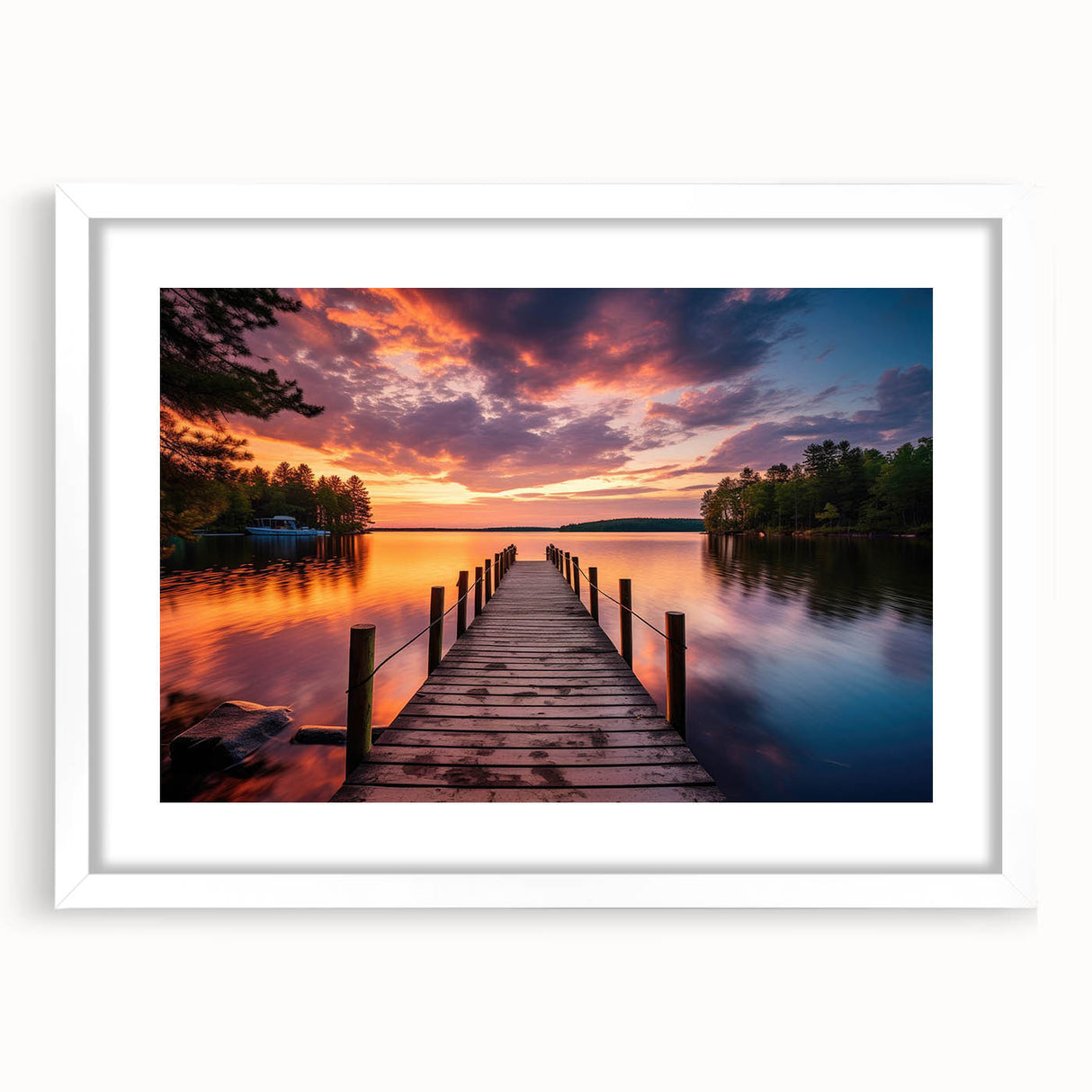 Framed wall art collection featuring a serene harbor landscape design, with a white mat and sleek frame, perfect for enhancing home decor and adding a touch of tranquility.