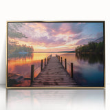 Framed acrylic wall art featuring a serene harbor landscape design with gold accents, perfect for enhancing home decor with a touch of elegance.