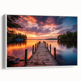Framed canvas artwork showcasing a serene harbor landscape design with vibrant colors and intricate details, ideal for enhancing modern interior decor.
