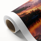 Rolled canvas artwork showcasing a serene harbor landscape with vibrant colors and intricate details, ideal for home decor, delivered in a protective cardboard tube.