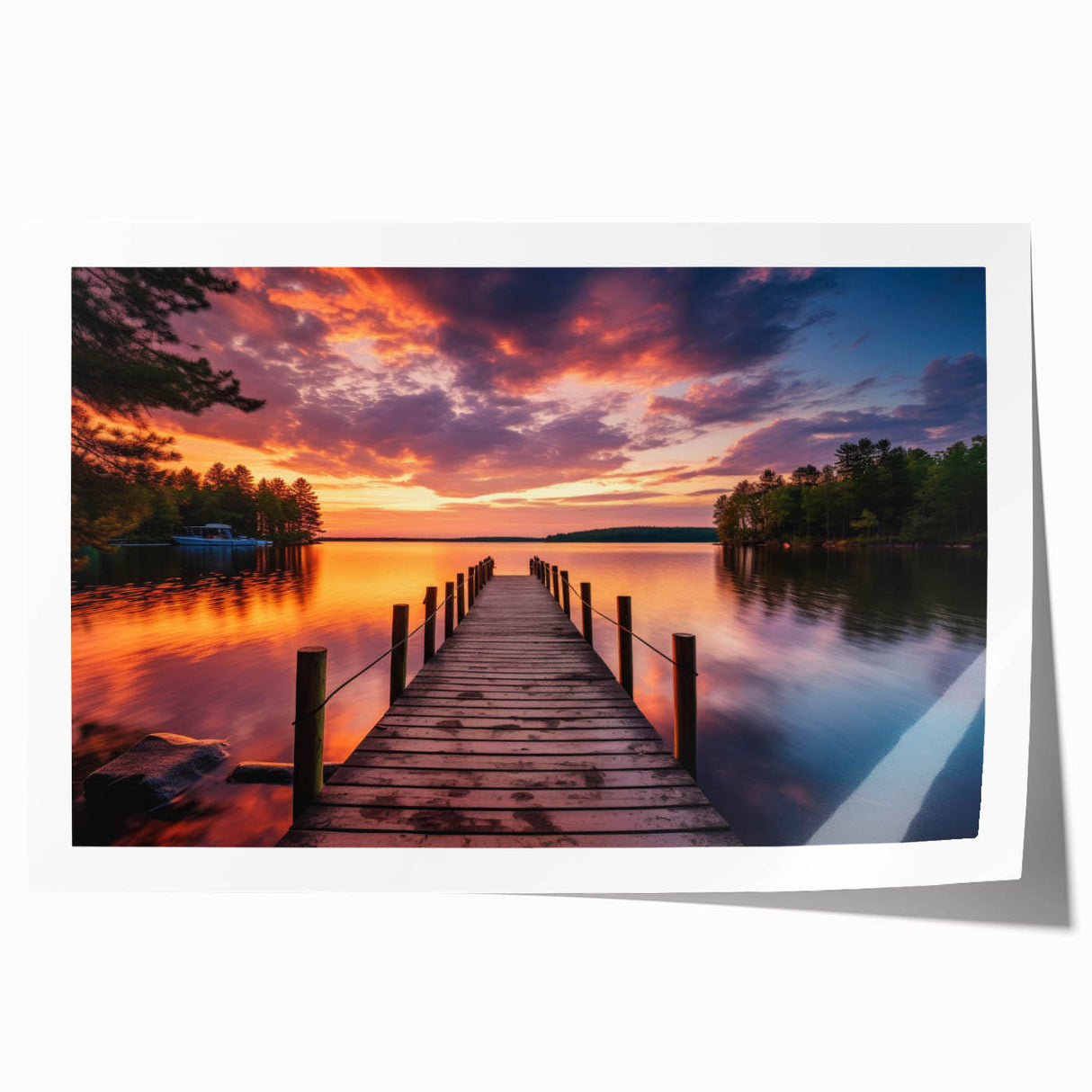 Rolled print showcasing a serene harbor landscape design with soft blues and greens, ideal for home decor. Packaged securely in a cardboard tube for safe shipping.