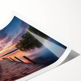 Rolled print showcasing a serene harbor landscape design, featuring calming blue and green tones, ideal for home decor or office wall art collection.