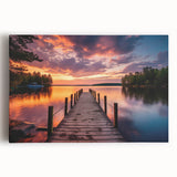Stretched canvas wall art depicting a serene harbor landscape with vibrant colors and intricate details, perfect for home decor and enhancing living spaces.
