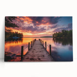 Stretched canvas wall art depicting a serene harbor landscape with soft blue and green tones, ideal for enhancing home decor and creating a tranquil atmosphere.