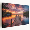 Stretched canvas wall art featuring a serene harbor landscape design with vibrant colors and intricate details, ideal for adding tranquility to any space.