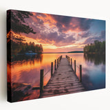 Stretched canvas wall art featuring a serene harbor landscape design with vibrant colors and intricate details, ideal for adding tranquility to any space.