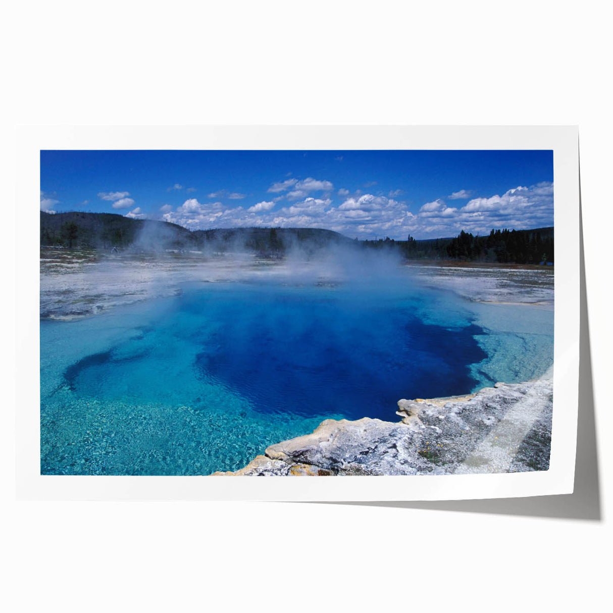 Vibrant rolled art print showcasing a serene hot spring landscape design, featuring soothing blue and green hues, perfect for enhancing home decor and relaxation spaces.