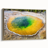 Framed canvas wall art showcasing a serene hot spring landscape with vibrant colors and intricate details, ideal for enhancing home decor and relaxation spaces.