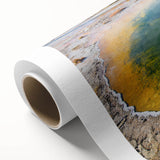 Vibrant rolled canvas art showcasing a serene hot spring landscape design, perfect for home decor, featuring lush greenery and tranquil waters, rolled for easy framing.