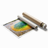 Rolled art print showcasing a serene hot spring landscape with vibrant colors and natural elements, ideal for enhancing home decor and relaxation spaces.