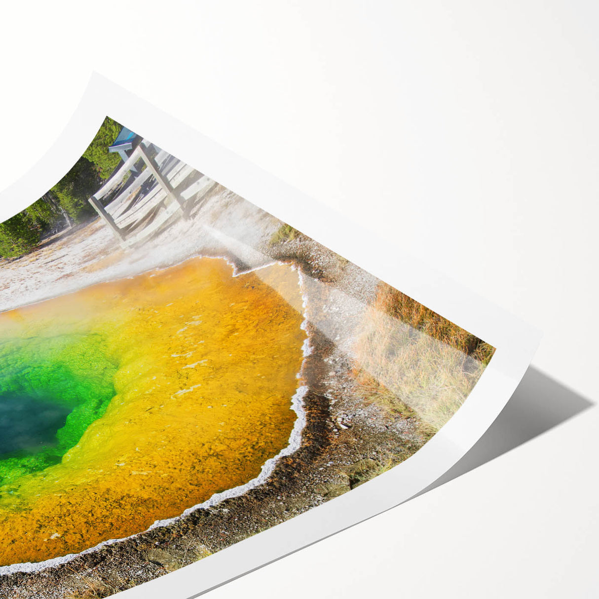 Rolled print showcasing a serene hot spring landscape design, featuring vibrant colors and intricate details, ideal for home decor or wellness spaces.