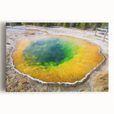 Stretched canvas artwork showcasing a vibrant hot spring landscape design, featuring rich colors and intricate details, perfect for enhancing home decor.