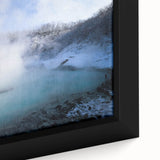 Close-up of a framed canvas art piece showcasing a vibrant hot spring landscape design, featuring rich colors and intricate details, perfect for home decor.