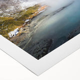 Vibrant rolled canvas showcasing a serene hot spring landscape design, featuring lush greenery and gentle water reflections, ideal for home decor enhancement.