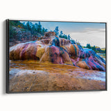 Framed landscape wall art featuring a serene hot spring design, presented in a sleek black frame, perfect for enhancing modern home decor.