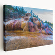 Stretched canvas wall art showcasing a serene hot spring landscape with vibrant colors and intricate details, perfect for nature-inspired home decor.