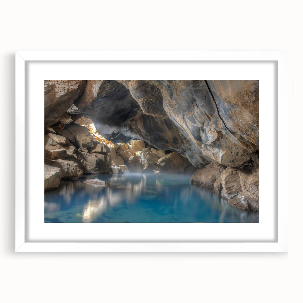 Framed wall art featuring a serene hot spring landscape design, showcasing vibrant colors and intricate details, perfect for home decor or relaxation spaces.