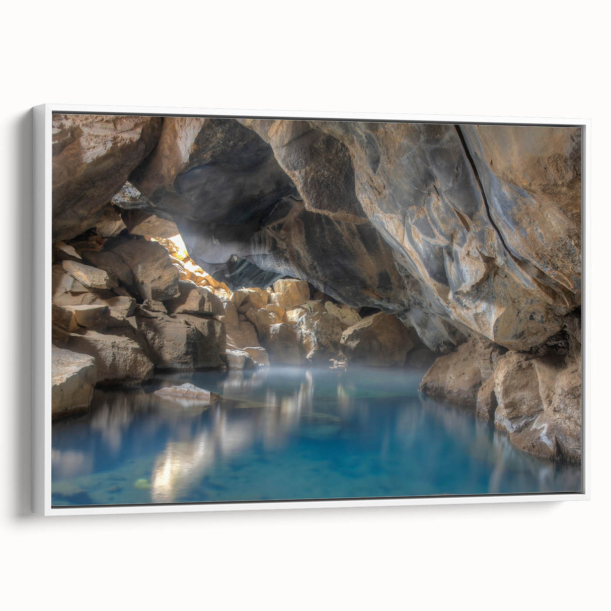 Framed canvas wall art featuring a serene hot spring landscape design, showcasing vibrant colors and intricate details, ideal for enhancing home decor.