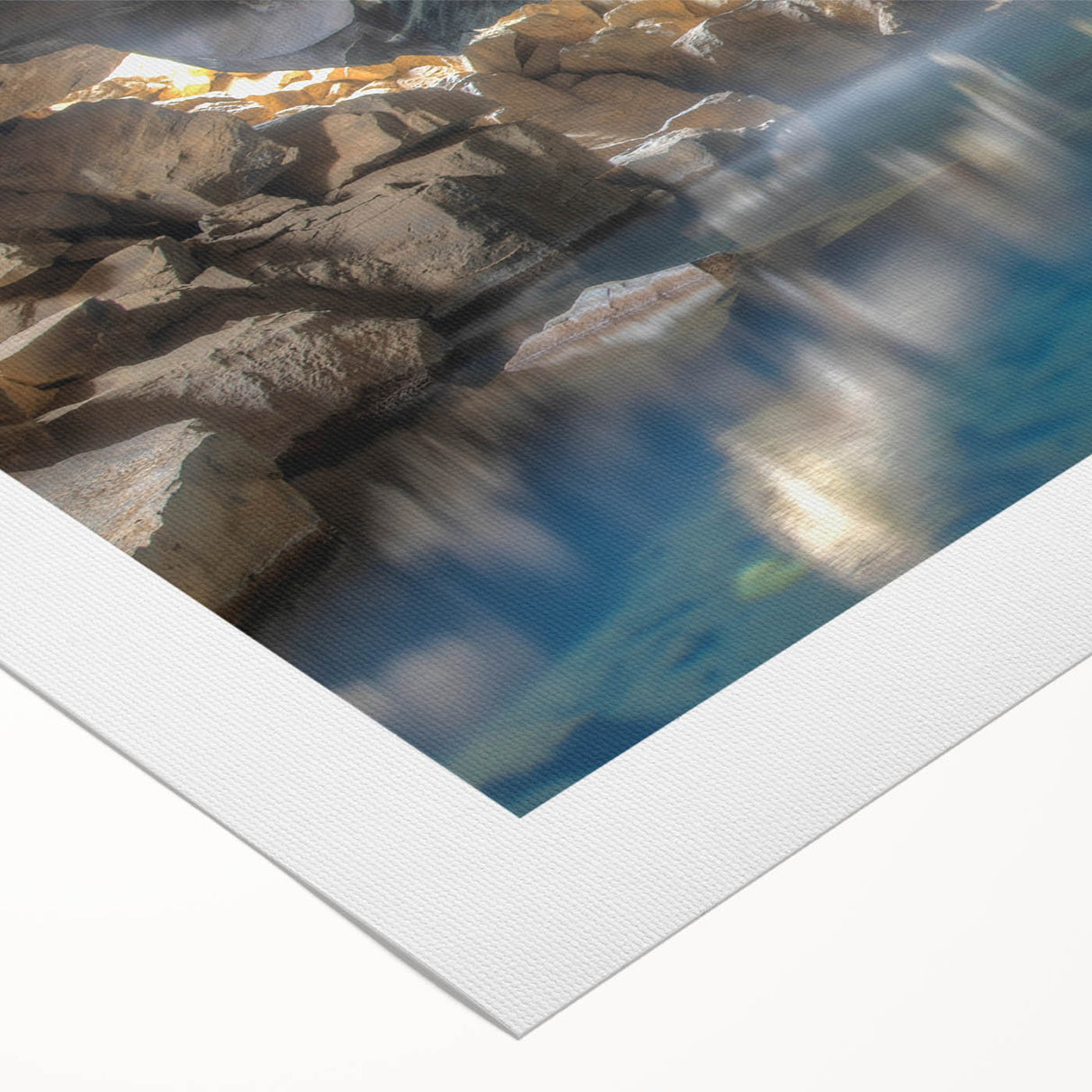 Vibrant rolled canvas artwork showcasing a serene hot spring landscape with lush greenery and tranquil water, perfect for home decor and relaxation themes.