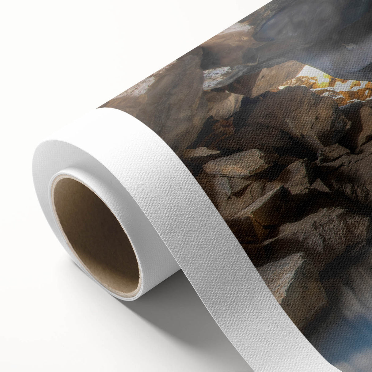 Vibrant rolled canvas showcasing a serene hot spring landscape design, featuring lush greenery and tranquil waters, ideal for home decoration and relaxation.