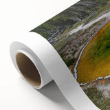 Rolled canvas art showcasing a serene hot spring landscape, featuring vibrant greens and blues. Ideal for home decor, it adds a calming touch to any space.