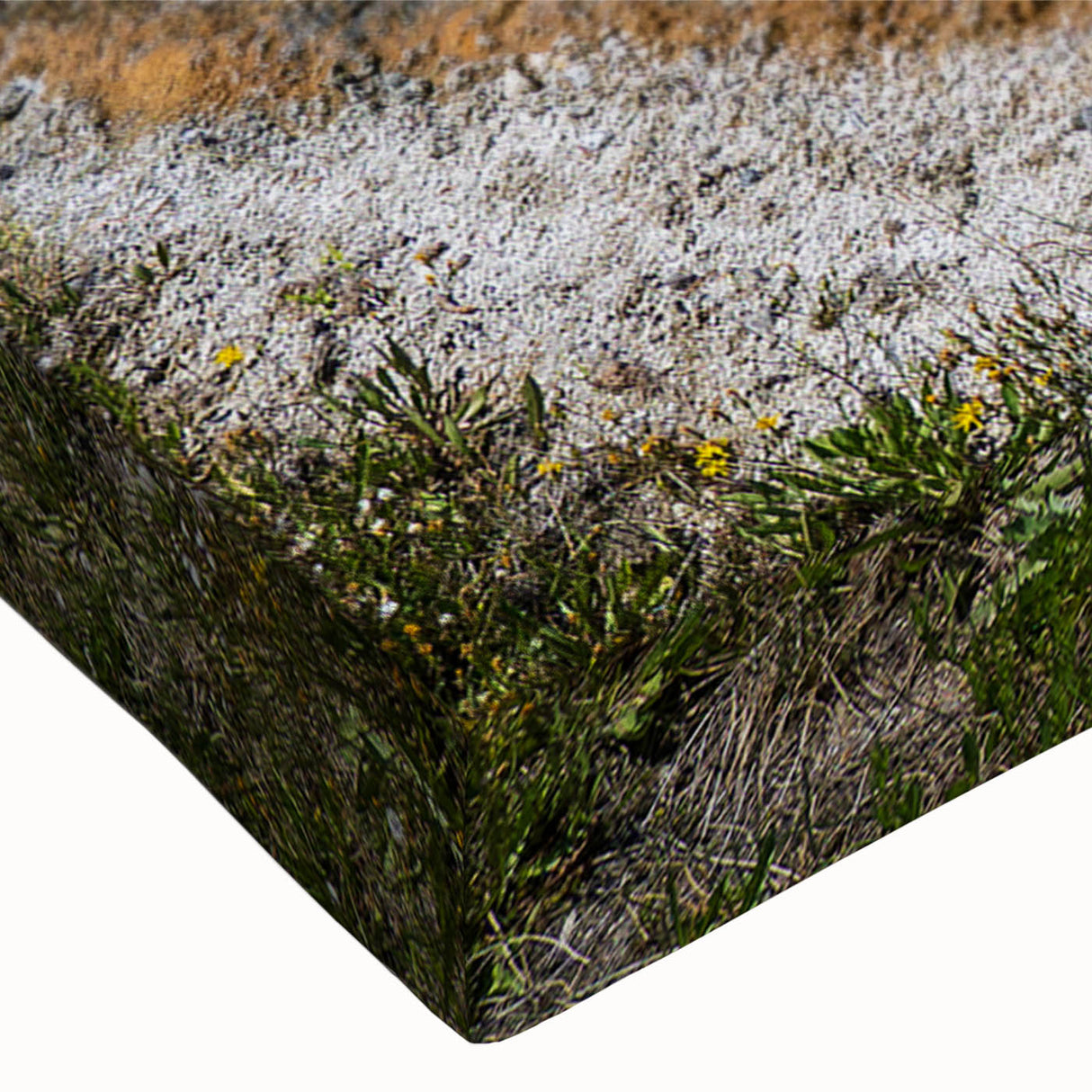 Close-up of a vibrant stretched canvas wall art featuring a serene hot spring landscape, showcasing rich greens and blues, perfect for home decor enhancement.
