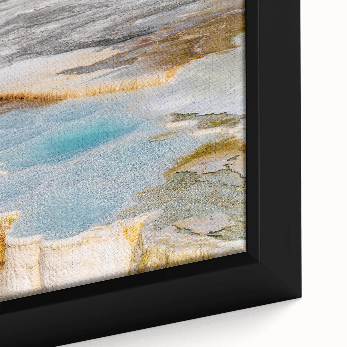 Framed canvas wall art showcasing a vibrant hot spring landscape design with rich colors and intricate details, perfect for home decor enhancement.