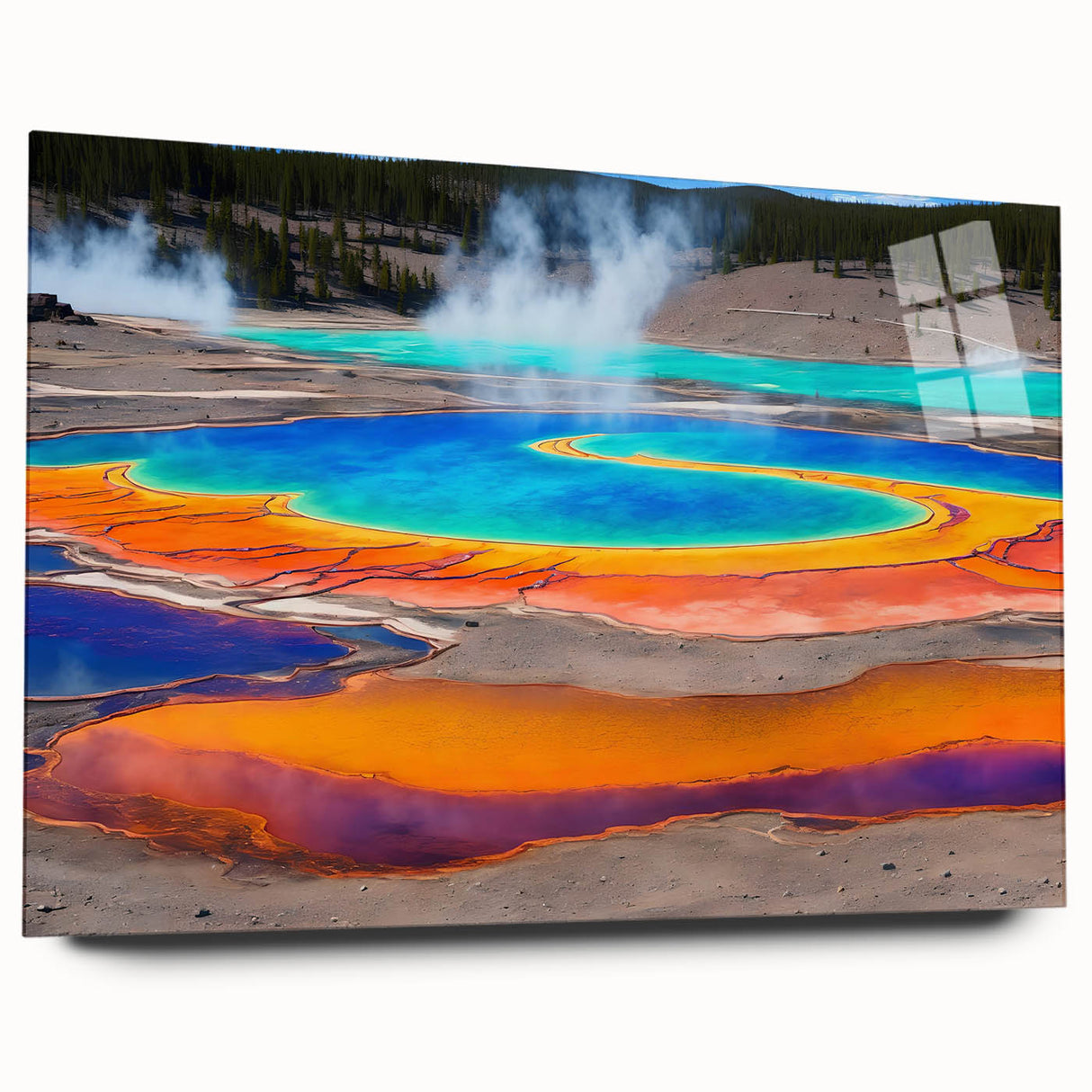 Acrylic wall art featuring a serene hot spring landscape design, showcasing vibrant colors and intricate details, perfect for adding a tranquil touch to home decor.