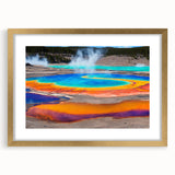 Framed wall art featuring a serene hot spring landscape design in a gold frame with a mat, ideal for enhancing home decor with nature-inspired elegance.