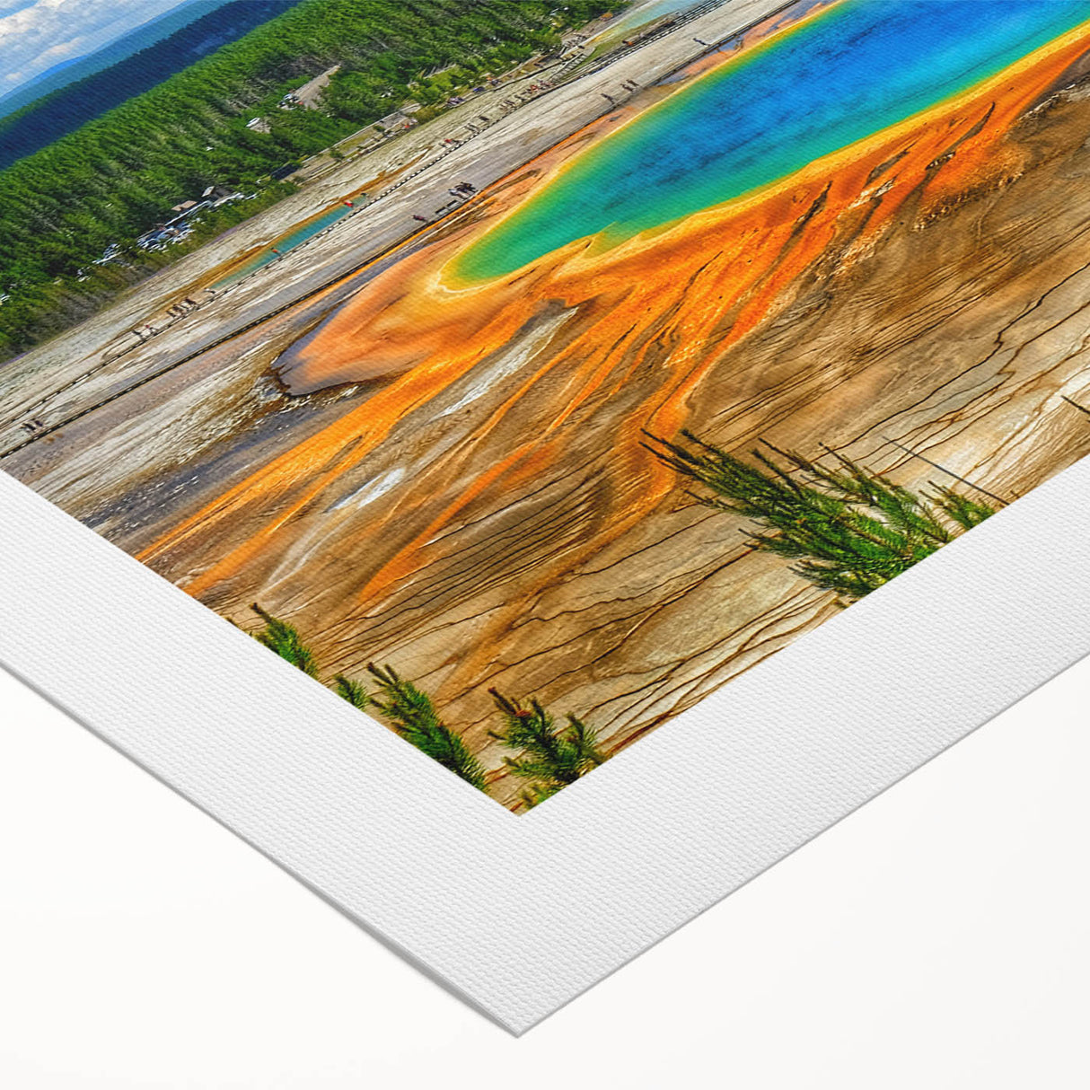 Rolled canvas artwork showcasing a vibrant hot spring landscape design, featuring rich colors and intricate details, ideal for enhancing home decor.
