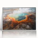 Framed wall art collection featuring a serene hot spring landscape design with vibrant colors and acrylic finish, elegantly displayed in a white frame.