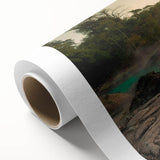 Vibrant rolled canvas artwork showcasing a serene hot spring landscape design, featuring lush greenery and tranquil water, perfect for enhancing home decor.