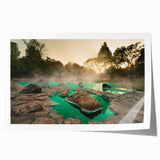 Colorful rolled print showcasing a serene hot spring landscape design, perfect for wall art collection, emphasizing natural beauty and relaxation.